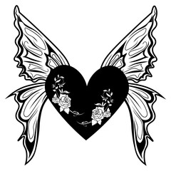 Heart with Roses and Wings