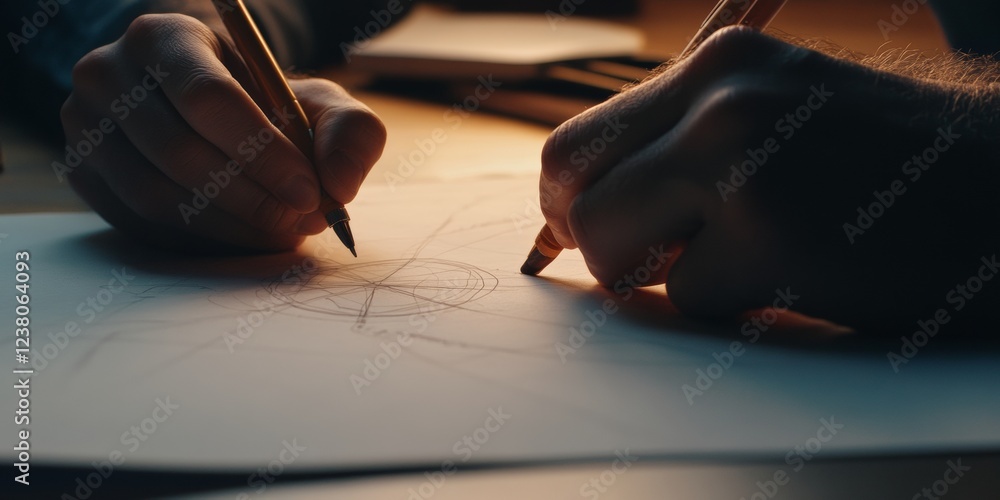 Aufkleber contemporary workspace aesthetic hands sketching wireframes with precision tools on recycled paper -