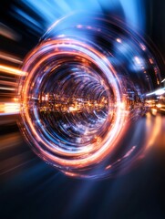 Obraz premium Futuristic Cyber Aesthetic Graph Holographic Light Tunnel and Neon Accents - Tech Innovation Content and Digital Business Advancement for Modern Enterprises