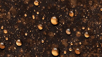 Realistic waterdrops on a smooth brown surface, capturing the fine details of droplets reflecting light, highlighting the beauty and texture of natural water on a rich, brown background.
