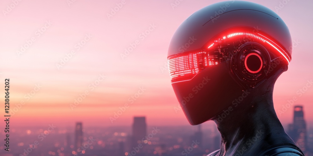 Poster Cyberpunk Robotics Display Glowing Circuitry and Futuristic Skyscrapers - Cutting-edge AI Technology for Commercial Innovation and Urban Development Showcases