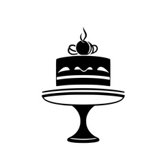 A delectable chocolate cake, layered and frosted to perfection, sits on an elegant cake stand, ready to be enjoyed.  A perfect image for bakeries, dessert menus, or food blogs.