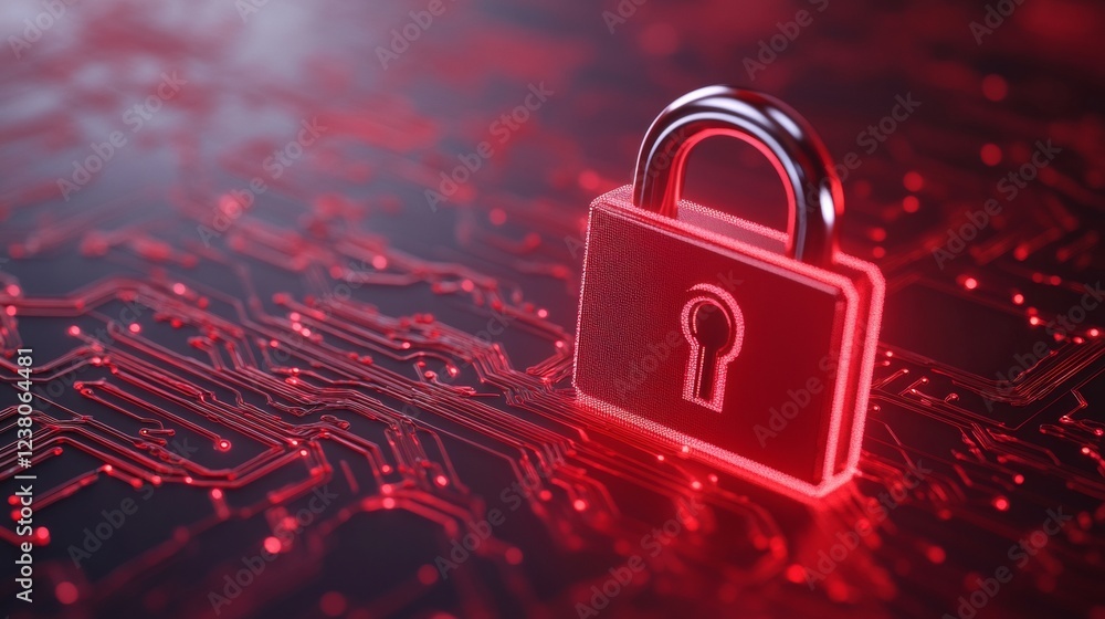 Aufkleber Futuristic Cybersecurity Visualization Digital Lock and Circuit Board - Advanced Tech Solution for Secure IT Infrastructure and Data Protection in Business Environments