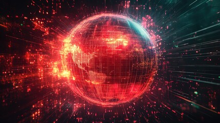 Obraz premium A detailed illustration of interconnected global data networks in a digital globe, technological and futuristic