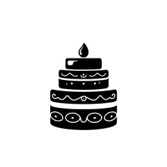 A delectable three-layered cake, adorned with exquisite frosting and a single candle, symbolizing joy and celebration. Perfect for birthdays or special occasions.