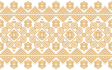 Seamless pattern, Hmong ethnic pattern, gold pattern on white background.