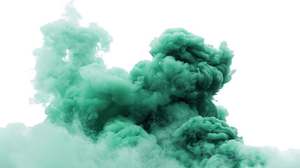 Fototapeta premium Green ink cloud expanding on transparent background with copy space
