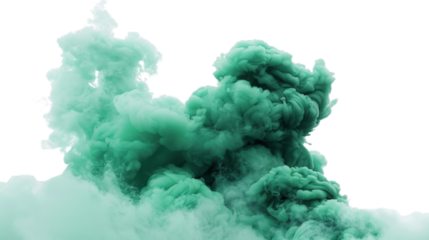 Green ink cloud expanding on transparent background with copy space