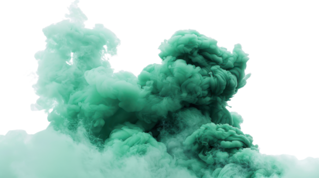 Green ink cloud expanding on transparent background with copy space