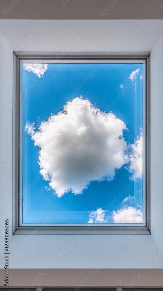 Poster Contemporary Framework Angled Skylight Window with Cloud View - Architectural Glass and Modern Design for Sustainable Offices and Zen Interior Enhancement