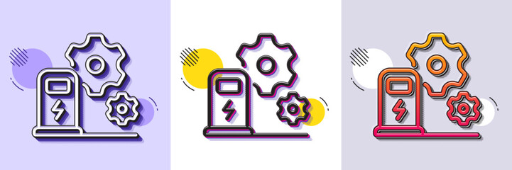 Charging station line icon. Halftone dotted pattern. Gradient icon with grain shadow. Car charger service sign. Electric power symbol. Line charging station icon. Various designs. Vector