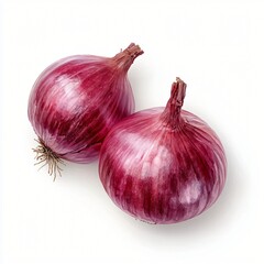 Two Fresh Red Onions Isolated on White Background Culinary Ingredient Healthy Food