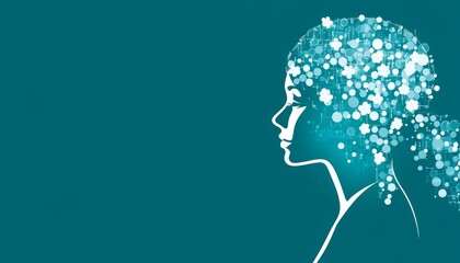 Abstract Human Profile Circuit Board and Binary Code Vector Illustration On Deep Blue Background