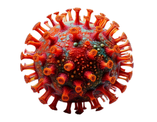 Coronavirus isolated on PNG transparent background, showcasing virus structure, spiked protein, spherical shape, microscopic details, viral particles, pandemic-related, health crisis, virus transmissi