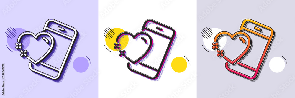 Wall mural Heart with phone line icon. Halftone dotted pattern. Gradient icon with grain shadow. Love emotion sign. Valentine day symbol. Line heart icon. Various designs. Vector