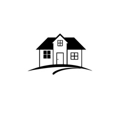 Simple House Illustration: Minimalist Home Design Icon, Residential Building, Real Estate Property Symbol