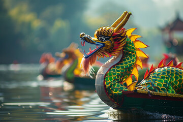 Beautiful holiday composition for happy celebrate chinese dragon boat festival, abstract vivid composition consists of fictional unreal fantastic vision on background