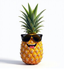 Happy 3D Pineapple in Sunglasses, Tropical Fun and Colorful Fruit for Kids' Spaces

