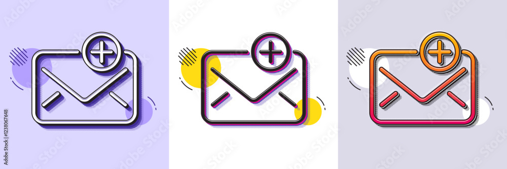 Poster new mail line icon. halftone dotted pattern. gradient icon with grain shadow. add message correspond