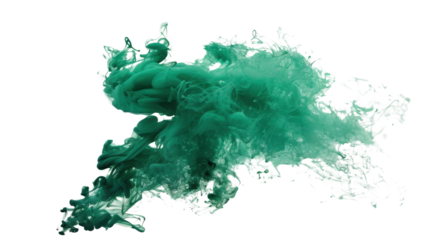 Green ink cloud spreading in transparent water on checkered background