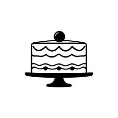 A delectable layered cake, adorned with a single cherry on top, sits elegantly on a cake stand. This image is perfect for bakeries, dessert shops, and culinary websites.