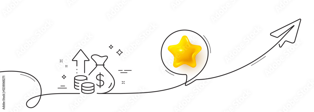 Poster inflation line icon. continuous line with share plane. growth or increase price sign. change money s