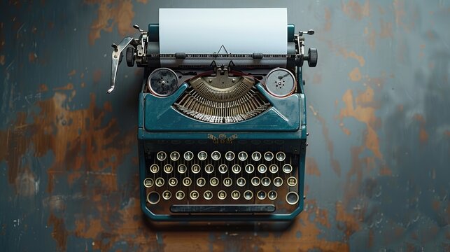 World Poetry Day vintage typewriter rests on a weathered wooden table, showcasing its intricate keys and mechanics. A blank sheet of paper invites author thoughts. World writer's day. - Powered by Adobe