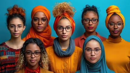 Fototapeta premium International Women's or Galentine's Day. Diversity inclusion equality. Girl express individuality through accessories and hairstyles. International Day of Human Fraternity