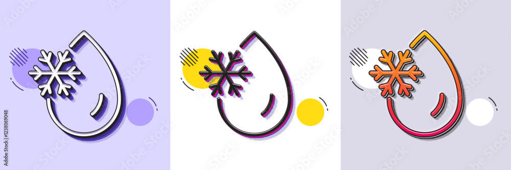 Poster freezing water line icon. halftone dotted pattern. gradient icon with grain shadow. freeze cold temp