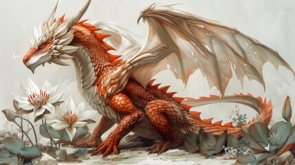 St. David's day with dragon and lilies. The peaceful atmosphere highlights its enchanting beauty