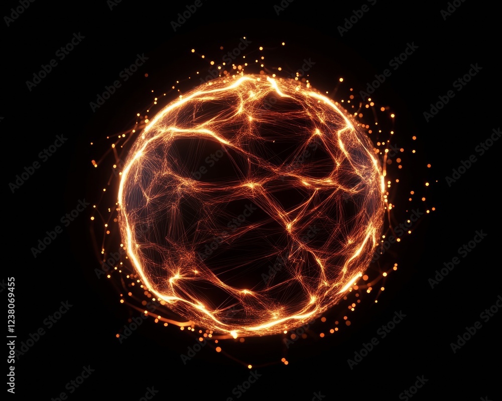 Aufkleber Futuristic Data Aesthetic Radiant Orb with Light Fragments on Dark Canvas - Visualizing Big Data for Tech Innovation and Cloud Computing in Modern Business