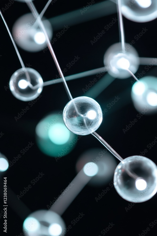 Poster Futuristic Tech Network Glass Orbs with Luminous Nodes and Radiant Wires - Cutting-edge Data Visualization for Digital Marketing and Communication Innovation