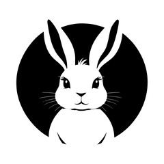 Adorable White Rabbit in a Black Circle: A Stunning Vector Graphic Design