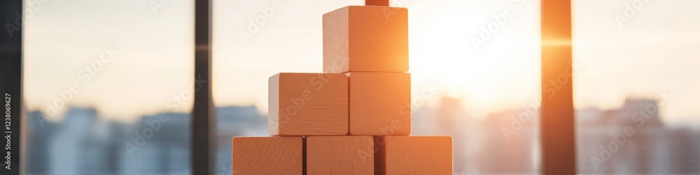Fototapete Sunlit Wooden Block Composition Interactive Structure in Natural Light - Engaging Educational Content for Family-Focused AR/VR Campaigns and Play-Based Learning Environments