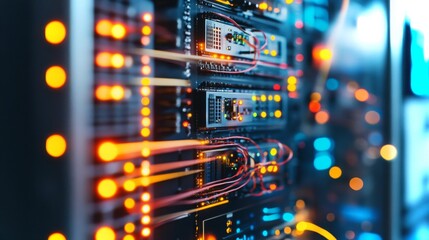 Advanced ai technology displayed in a data center with vibrant lights and high-performance servers