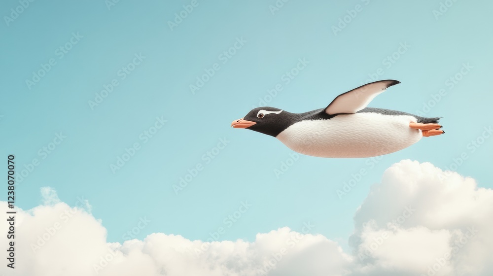 Poster futuristic aesthetic interactive vr experience with high-resolution robotic penguin in digital blue 