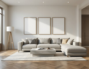 frame mockup, living room wall poster mockup, interior mockup with house background, interior design, 3D render