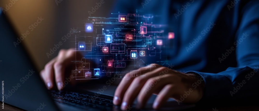 Fototapete Futuristic Cybersecurity Interface Digital Command Center with Threat Detection and System Status - Advanced Tech Insights for Modern Business Security and Data Protection
