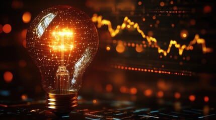 Strategy business planning ideas for investment and financial. glowing light bulb with futuristic graphic icon.