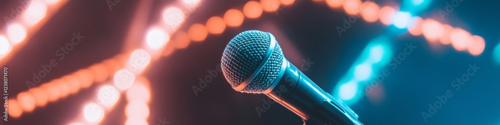 Poster ai-powered conference setup dynamic led lighting with professional microphones corporate events and 