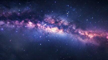 Naklejka premium Mesmerizing milky way galaxy illuminates a star-studded night sky over a tranquil countryside landscape with vibrant celestial radiance and subtle horizon glow