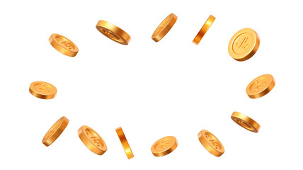 3d flying golden Saudi riyal coins with different angles. Stock vector illustration on isolated background.