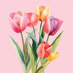 Naklejka premium Watercolor tulip bouquet with space for text.