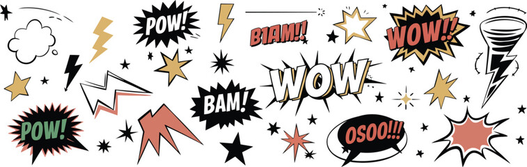 Comic boom cartoon effect line element set, Vector illustration © designx