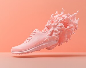 Pastel Surreal Sneaker Artwork Dynamic Coral Splash Design on Athletic Footwear - Contemporary Fashion Marketing and Youthful Urban Aesthetic