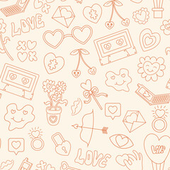 seamless pattern with romantic elements in doodle style. Element for decoration design mail posts postcards poster print invitation background backdrop wrapping wallpaper banner textile