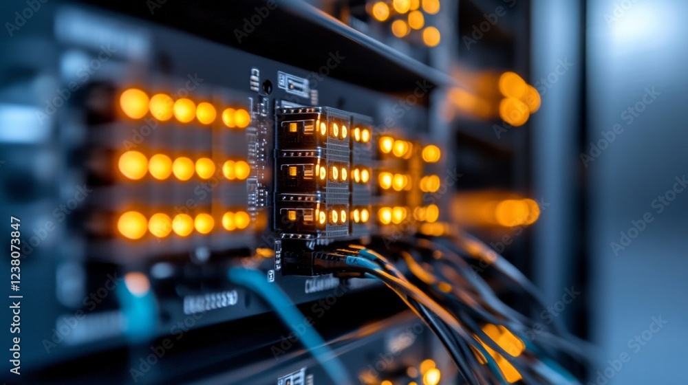 Aufkleber High-Tech Data Center Design LED-Lit Server Racks with Advanced Cable Management - Innovative IT Infrastructure for Enhanced Digital Operations in Modern Enterprises