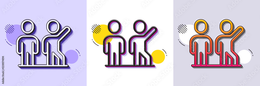 Poster teamwork line icon. halftone dotted pattern. gradient icon with grain shadow. team work together sig