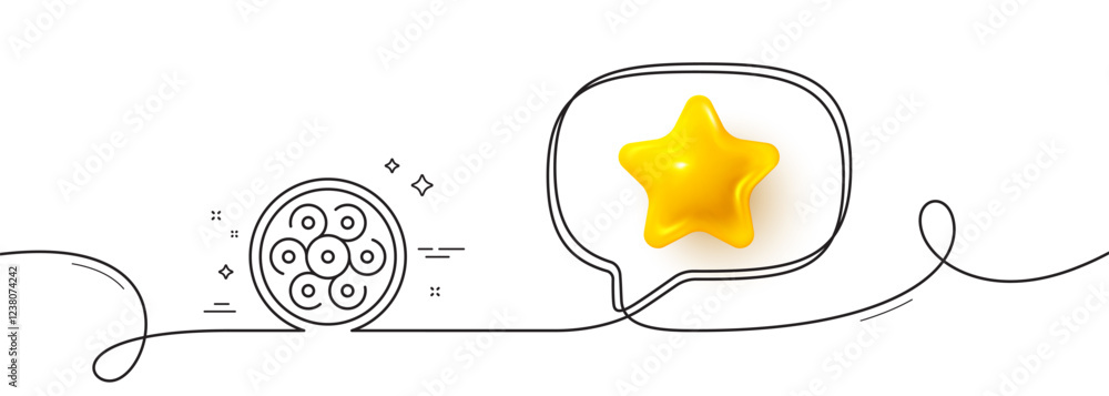 Poster cable section line icon. continuous line with 3d star. optic fiber sign. internet network wire symbo