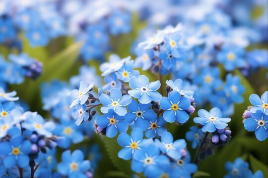Fototapeta Symbolic forget me nots in stunning blue. A perfect representation of true love and respect in nature's beauty